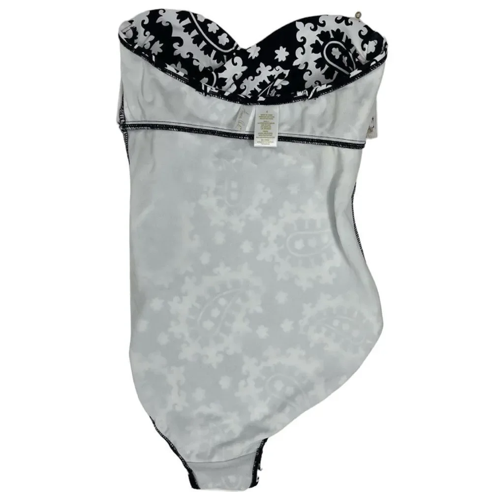 Anne Cole NWT Black & White Print One-Piece Swimsuit, Size 6, optional straps